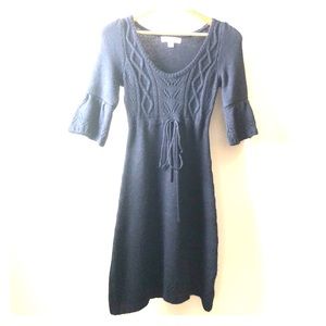 Women Black sweater dress with tie around waist